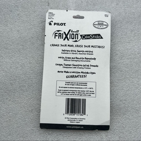 Pilot FriXion ColorSticks Erasable Pen, Black ink, Point: Fine (0.7mm), 4 Packs - Picture 3 of 5